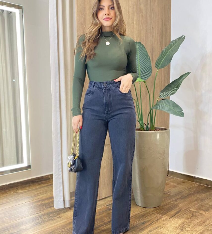 Calça Feminina Jeans Cibelle Wide Leg Estonado 1011 - Fernanda Ramos Store
