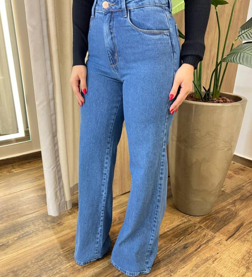 Calça Feminina Jeans Médio Antonella Wide Leg - Fernanda Ramos Store