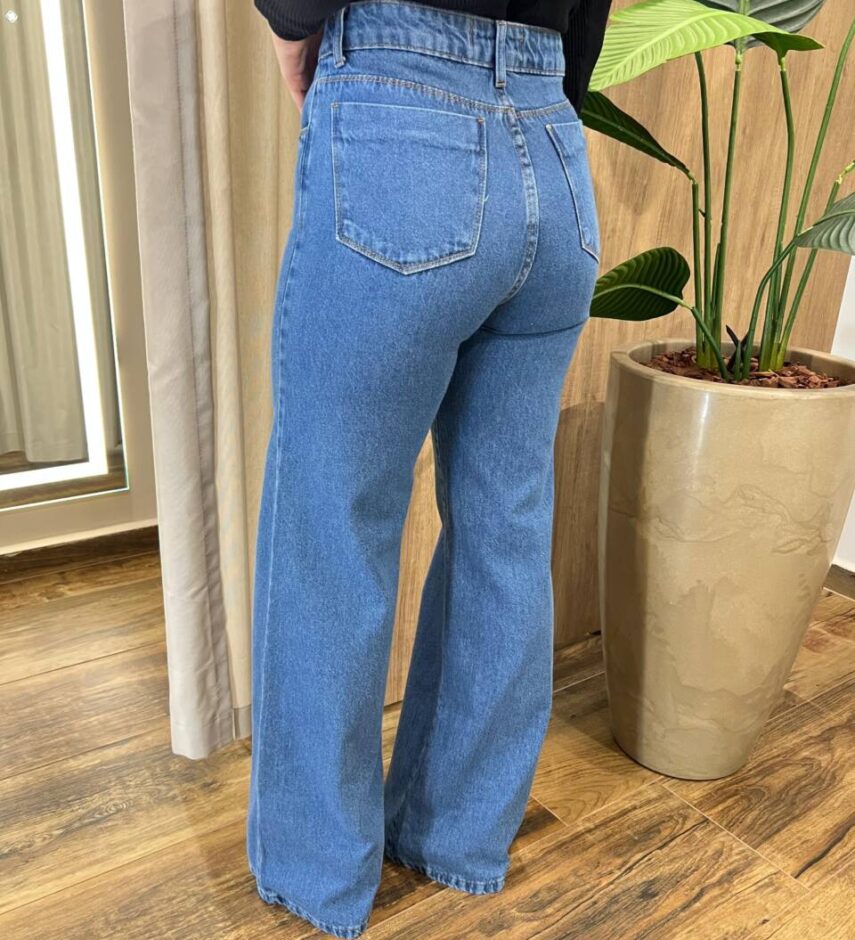 Calça Feminina Jeans Médio Antonella Wide Leg - Fernanda Ramos Store
