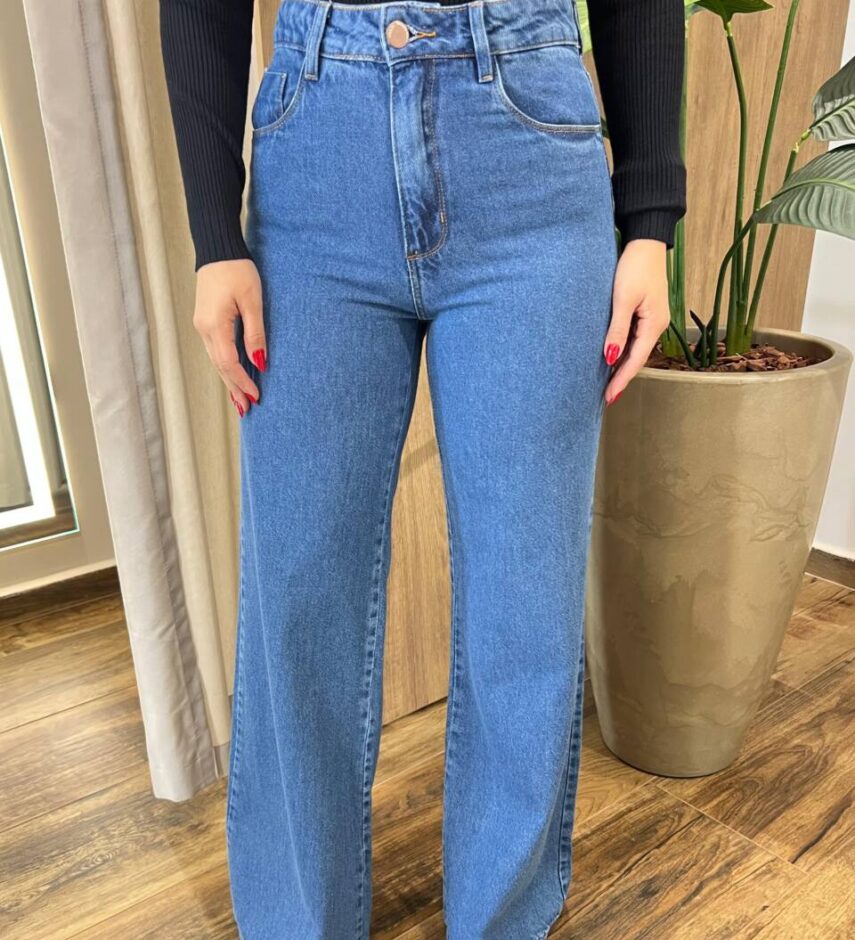 Calça Feminina Jeans Médio Antonella Wide Leg - Fernanda Ramos Store