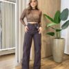 Calça Jeans Feminina Cargo Stella Marrom Escuro 123870 - Fernanda Ramos Store