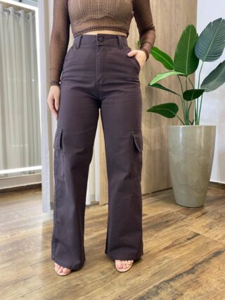 Calça Jeans Feminina Cargo Stella Marrom Escuro 123870 - Fernanda Ramos Store