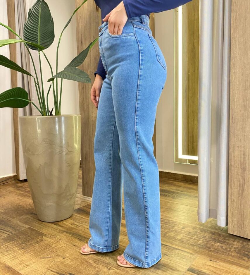 Calça Jeans Feminina Renata Wide Leg Jeans Claro 014 - Fernanda Ramos Store