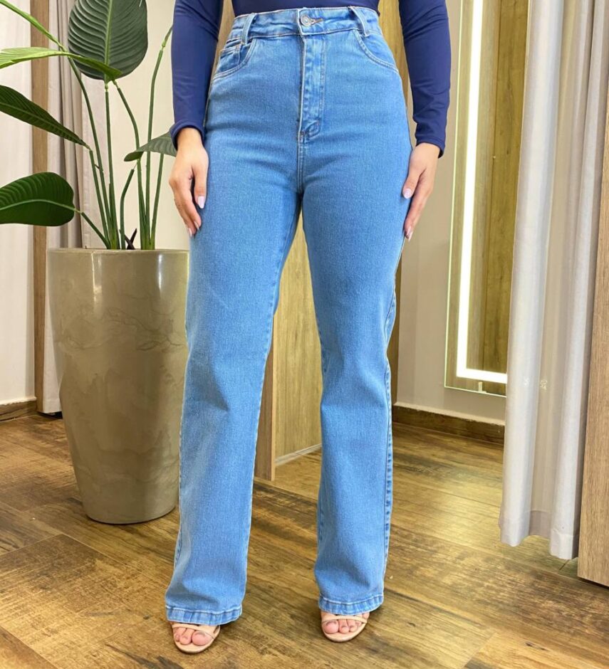 Calça Jeans Feminina Renata Wide Leg Jeans Claro 014 - Fernanda Ramos Store