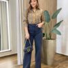 Camisa Feminina Julia Manga Longa Xadrez Caqui 83213 - Fernanda Ramos Store