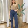 Camisa Feminina Julia Manga Longa Xadrez Caqui 83213 - Fernanda Ramos Store