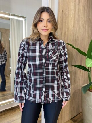 Camisa Feminina Julia Manga Longa Xadrez Preta 83212 - Fernanda Ramos Store