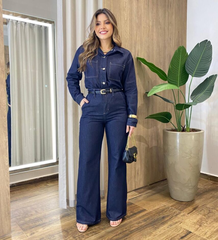 Camisa Feminina Manga Longa Jeans Lavagem Escura 95400 - Fernanda Ramos Store