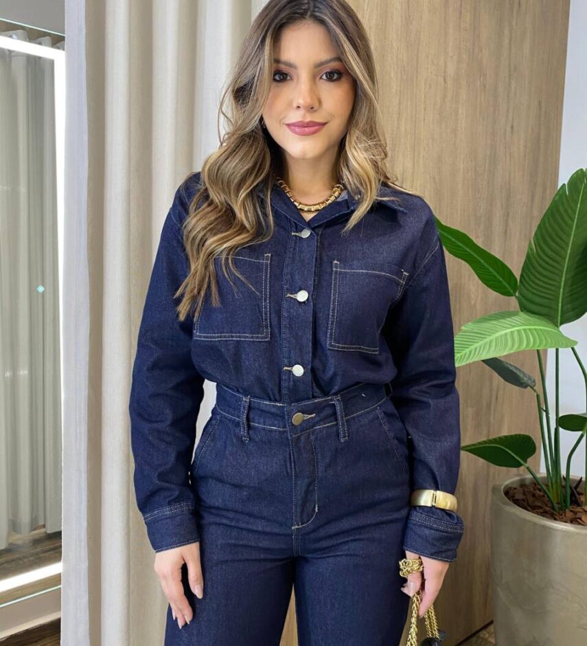 Camisa Feminina Manga Longa Jeans Lavagem Escura 95400 - Fernanda Ramos Store