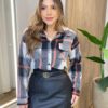 Camisa Feminina Manga Longa Xadrez com Bolso Preta 6666 - Fernanda Ramos Store