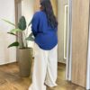 Camisa Feminina Social Plus Manga Longa com Botões Azul Marinho - Fernanda Ramos Store