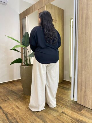 Camisa Feminina Social Plus Manga Longa com Botões Preta - Fernanda Ramos Store