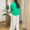 Camisa Feminina Social Plus Manga Longa Detalhe em Corações Verde - Fernanda Ramos Store