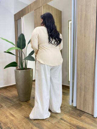 Camisa Feminina Social Plus Manga Longa Viscose Bege - Fernanda Ramos Store