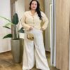 Camisa Feminina Social Plus Manga Longa Viscose Bege - Fernanda Ramos Store