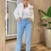 Casaco Feminino Barbara com Pelinhos Off White - Fernanda Ramos Store