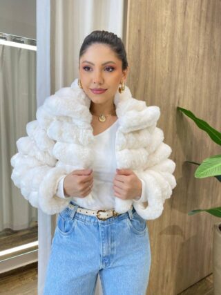 Casaco Feminino Barbara com Pelinhos Off White - Fernanda Ramos Store