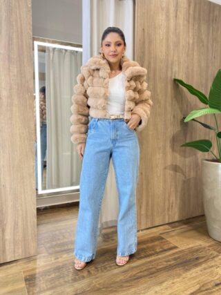 Casaco Feminino Barbara com Pelinhos Bege - Fernanda Ramos Store