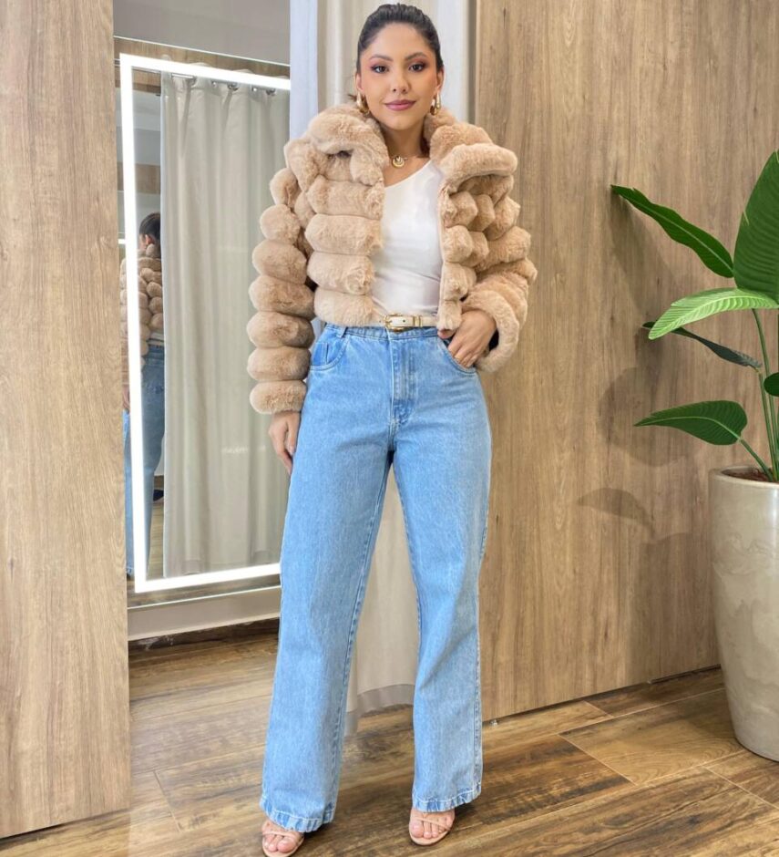 Casaco Feminino Barbara com Pelinhos Bege - Fernanda Ramos Store