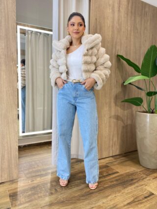 Casaco Feminino Barbara com Pelinhos Nude - Fernanda Ramos Store