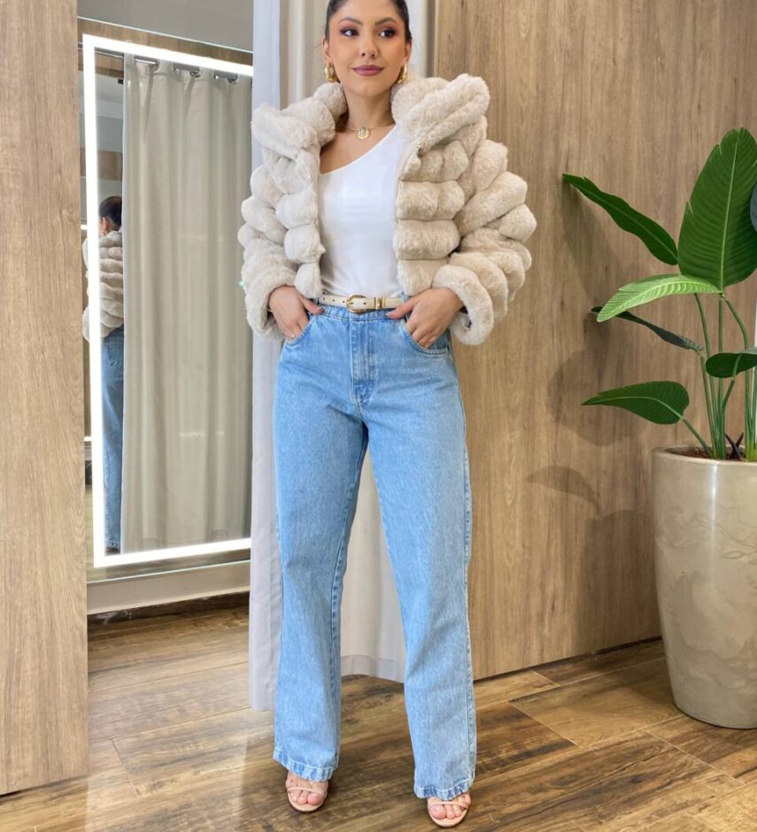 Casaco Feminino Barbara com Pelinhos Nude - Fernanda Ramos Store