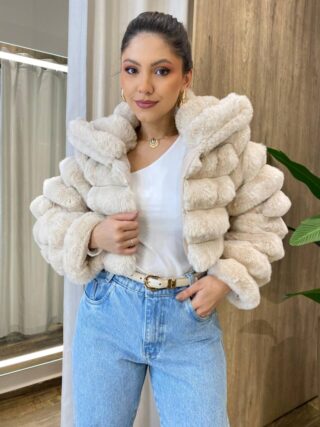 Casaco Feminino Barbara com Pelinhos Nude - Fernanda Ramos Store