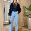 Casaco Feminino Barbara com Pelinhos Preto - Fernanda Ramos Store