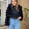 Casaco Feminino Barbara com Pelinhos Preto - Fernanda Ramos Store