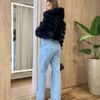 Casaco Feminino Barbara com Pelinhos Preto - Fernanda Ramos Store