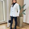 Casaco Feminino Thais Manga Longa com Bolsos Lã Batida Branco - Fernanda Ramos Store
