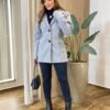 Casaco Feminino Thais Manga Longa com Bolsos Lã Batida Cinza - Fernanda Ramos Store