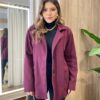 Casaco Feminino Thais Manga Longa com Bolsos Lã Batida Marsala - Fernanda Ramos Store