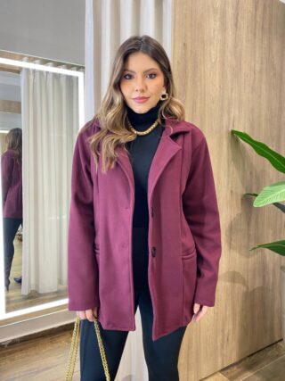 Casaco Feminino Thais Manga Longa com Bolsos Lã Batida Marsala - Fernanda Ramos Store