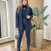 Casaco Feminino Thais Manga Longa com Bolsos Lã Batida Preto - Fernanda Ramos Store