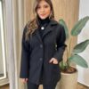 Casaco Feminino Thais Manga Longa com Bolsos Lã Batida Preto - Fernanda Ramos Store