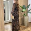 Chemise Feminino Tule Longo Manga Longa Preto com Rabiscos Marrom - Fernanda Ramos Store
