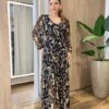 Chemise Feminino Tule Longo Manga Longa Preto Flores Douradas - Fernanda Ramos Store