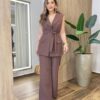 Conjunto Feminino Alfaiataria Colete com Amarração e Calça Marrom - Fernanda Ramos Store
