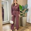 Conjunto Feminino Auria Parka Manga Longa Detalhes e Calça Marrom - Fernanda Ramos Store