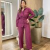 Conjunto Feminino Auria Parka Manga Longa Detalhes e Calça Vinho - Fernanda Ramos Store