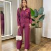 Conjunto Feminino Auria Parka Manga Longa Detalhes e Calça Vinho - Fernanda Ramos Store