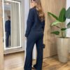 Conjunto Feminino Canelado Blusa Manga Longa e Calça Amarração Preto - Fernanda Ramos Store