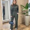 Conjunto Feminino Canelado Blusa Manga Longa e Calça Amarração Verde - Fernanda Ramos Store