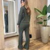 Conjunto Feminino Canelado Blusa Manga Longa e Calça Amarração Verde - Fernanda Ramos Store