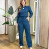 Conjunto Feminino Carol Blusa Manga Longa Princesa e Calça Azul - Fernanda Ramos Store