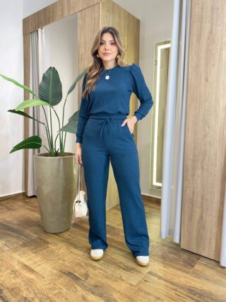 Conjunto Feminino Carol Blusa Manga Longa Princesa e Calça Azul - Fernanda Ramos Store