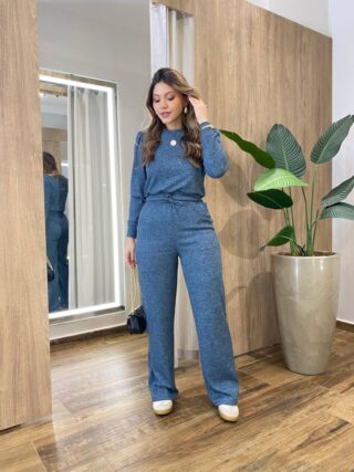 Conjunto Feminino Carol Blusa Manga Longa Princesa e Calça Mesclado - Fernanda Ramos Store