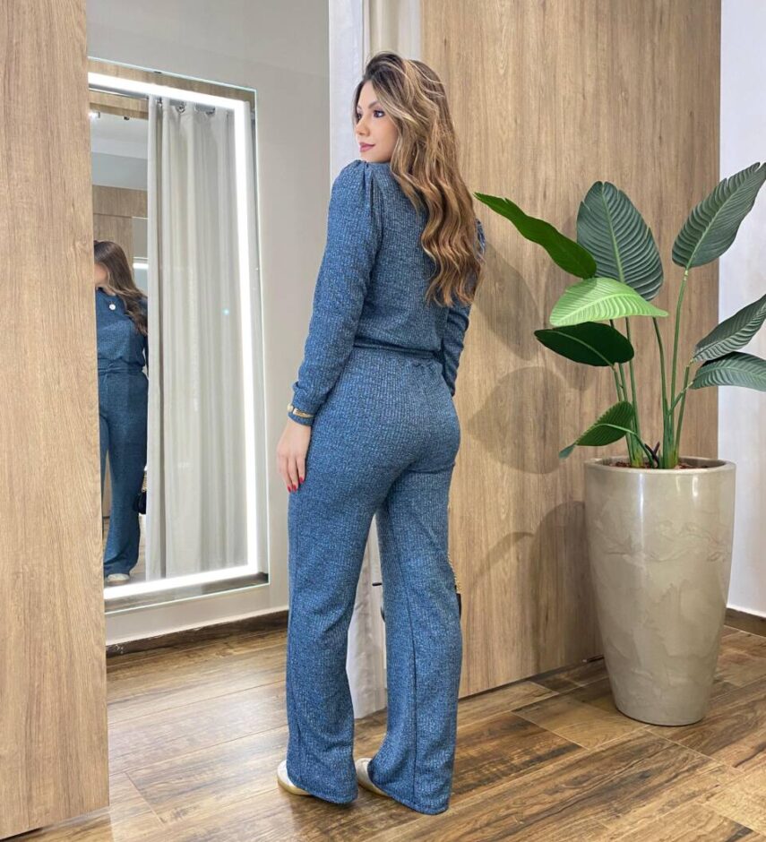 Conjunto Feminino Carol Blusa Manga Longa Princesa e Calça Mesclado - Fernanda Ramos Store
