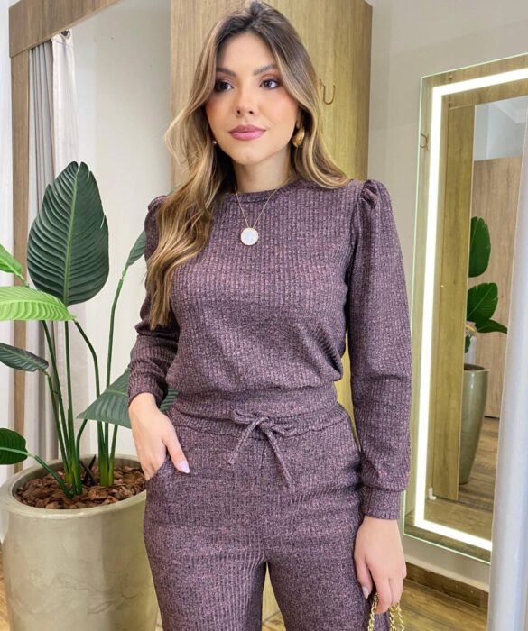 Conjunto Feminino Carol Blusa Manga Longa Princesa e Calça Rose - Fernanda Ramos Store