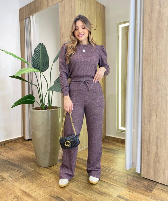 Conjunto Feminino Carol Blusa Manga Longa Princesa e Calça Rose - Fernanda Ramos Store